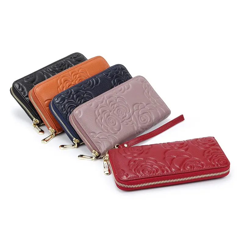Flowers Women Wallet Genuine Leather Long Zip purses Wristlet Bag Big Capacity Lady Clutchs Cowhide Coin Purse Mobile phone bags
