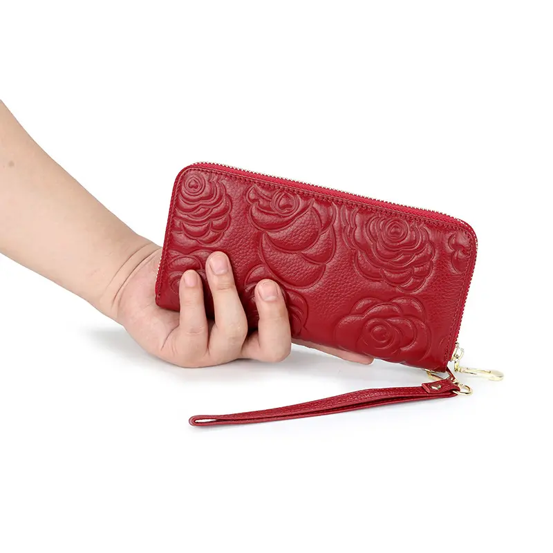 Flowers Women Wallet Genuine Leather Long Zip purses Wristlet Bag Big Capacity Lady Clutchs Cowhide Coin Purse Mobile phone bags