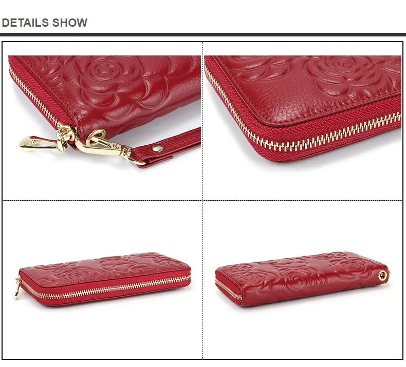 Flowers Women Wallet Genuine Leather Long Zip purses Wristlet Bag Big Capacity Lady Clutchs Cowhide Coin Purse Mobile phone bags