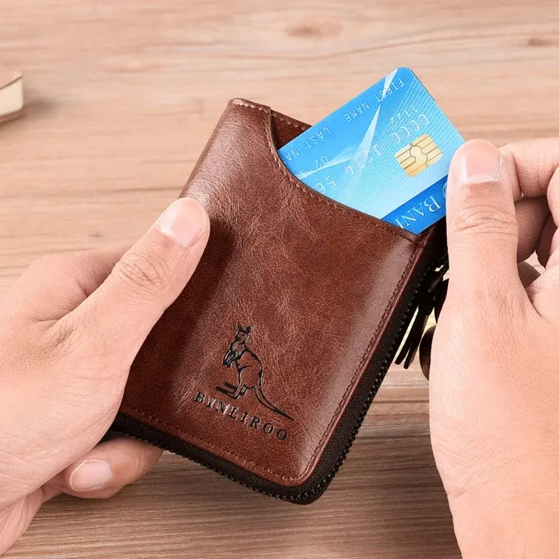 Luxury Designer Leather Men's Wallet RFID Zipper Card Holder Wallets for Men Portable Short Male Wallets Handbag