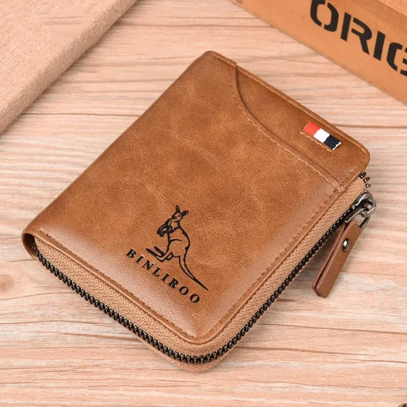 Luxury Designer Leather Men's Wallet RFID Zipper Card Holder Wallets for Men Portable Short Male Wallets Handbag