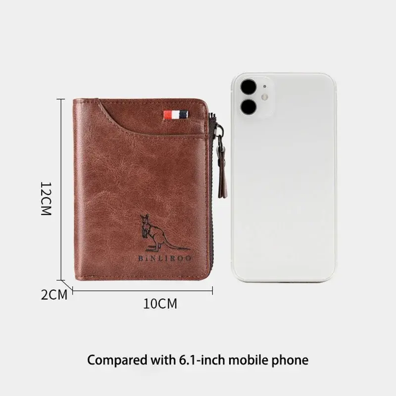 Luxury Designer Leather Men's Wallet RFID Zipper Card Holder Wallets for Men Portable Short Male Wallets Handbag
