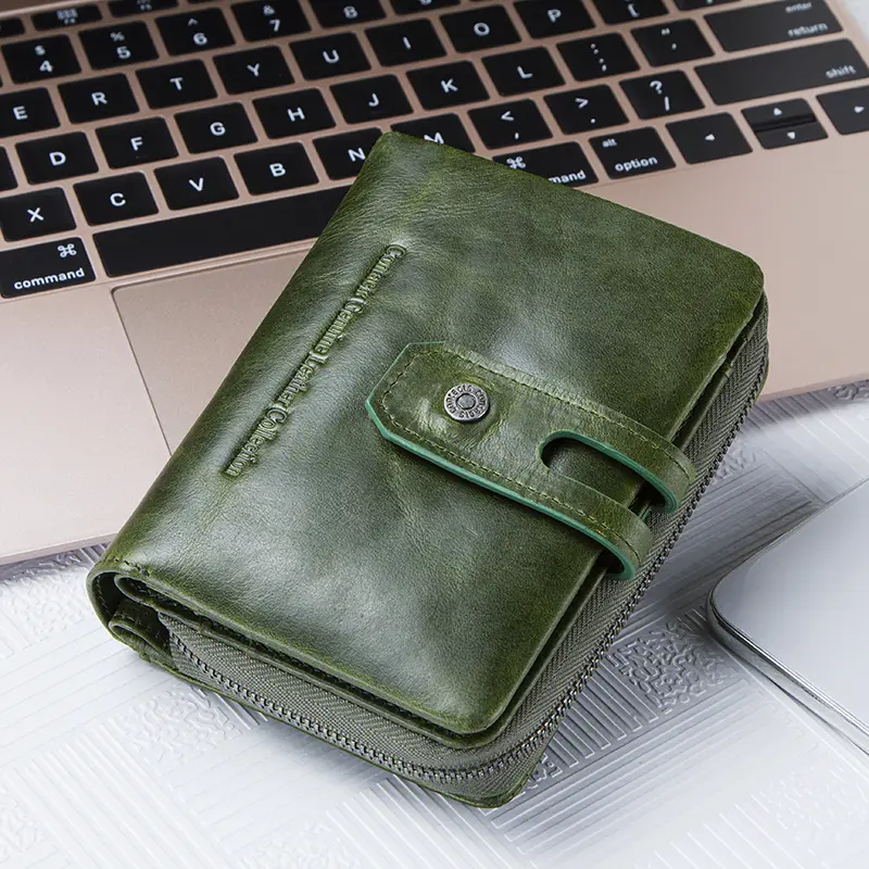 Contact's Wallet Women Zipper Genuine Leather Short Wallets Quality Coin Purse Women Hasp Button Purse With Credit Cards Holder