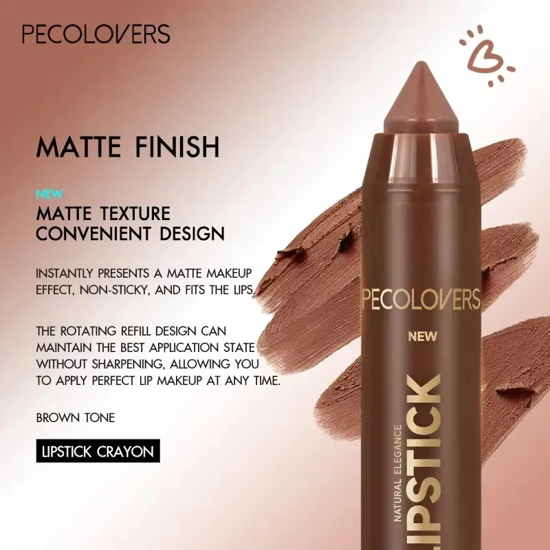 Matte Lip Liner in Brown Tube for Long-lasting, Smooth Contouring, Non-smearing, for Contouring and Filling Lips Lip