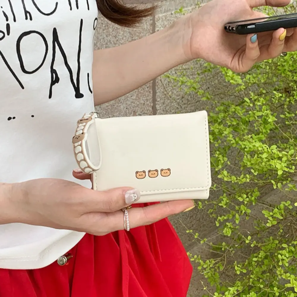 Sweet Cute Wallet For Women With Hand Strap Cartoon Bear Purse Card Wallet for Girl Portable Travel Cash Coin Photocard Bag