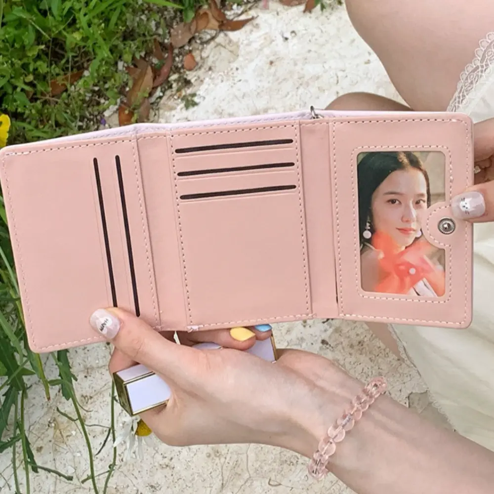 Sweet Cute Wallet For Women With Hand Strap Cartoon Bear Purse Card Wallet for Girl Portable Travel Cash Coin Photocard Bag