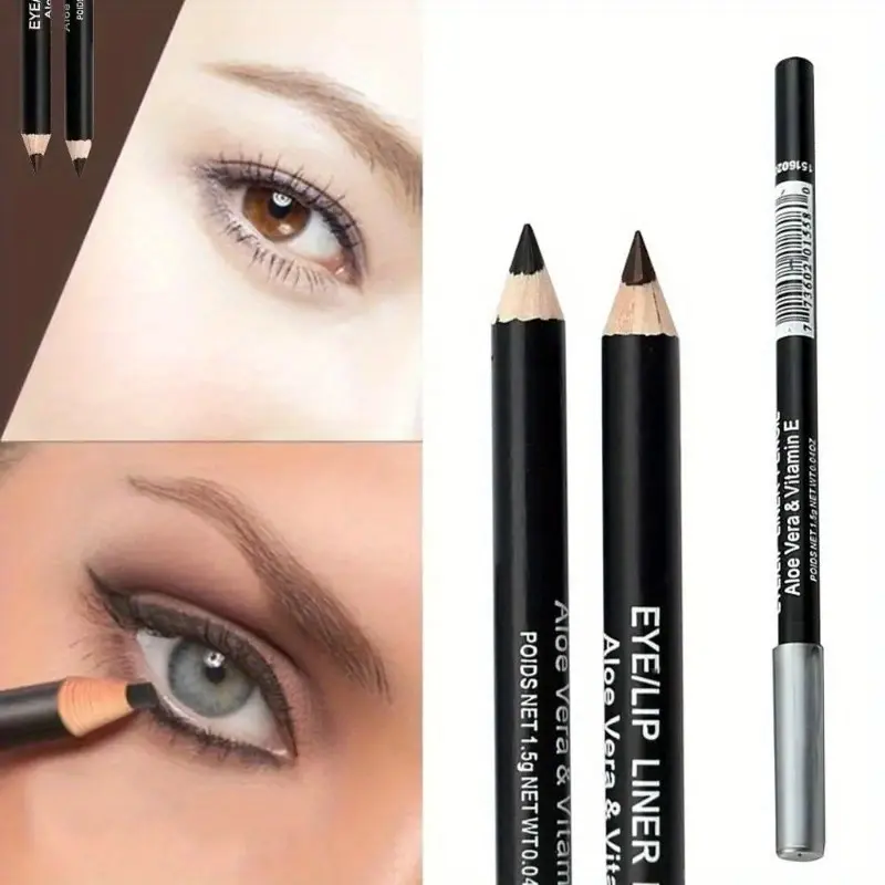 2pcs Long-Lasting Black Eyeliner & Brow Pencil Set Waterproof with Easy Application and Natural Finish Smooth Pen Beauty Tool