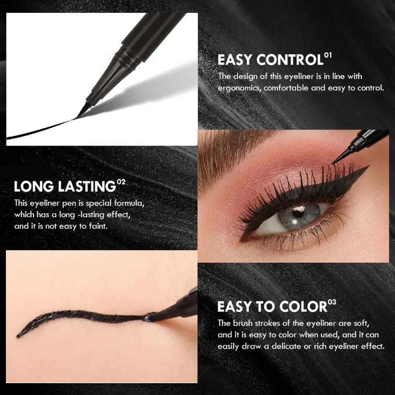 Black Liquid Eyeliner, Quick-drying, Smudge-proof, Sweat-proof and Waterproof, Long-lasting Slim Eyeliner