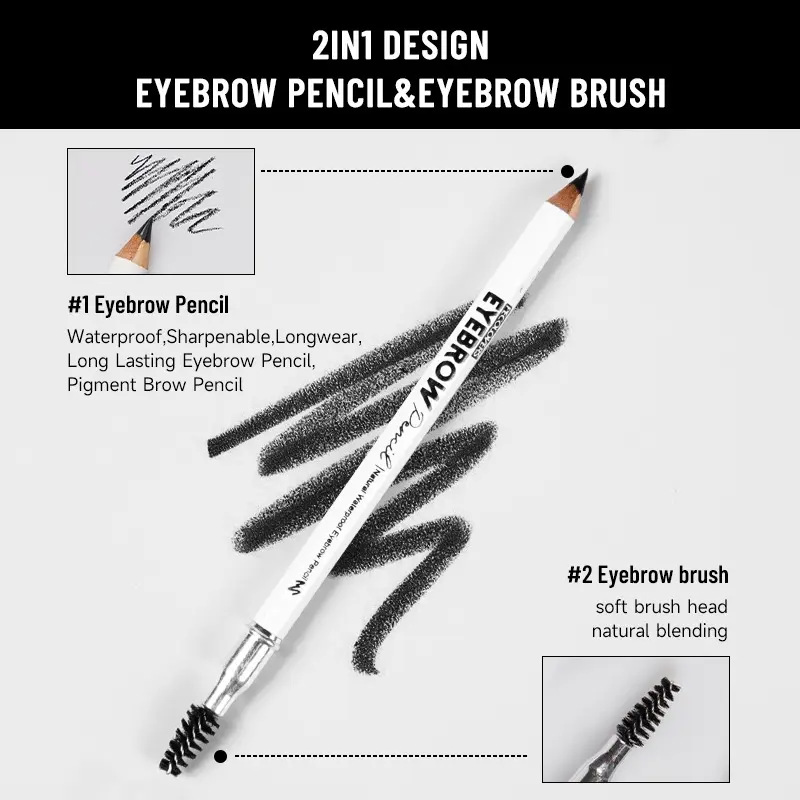 Black Double-ended Eyebrow Pencil Is Naturally Waterproof, Sweat-proof and Smudge-proof, Suitable for All Skin Colors