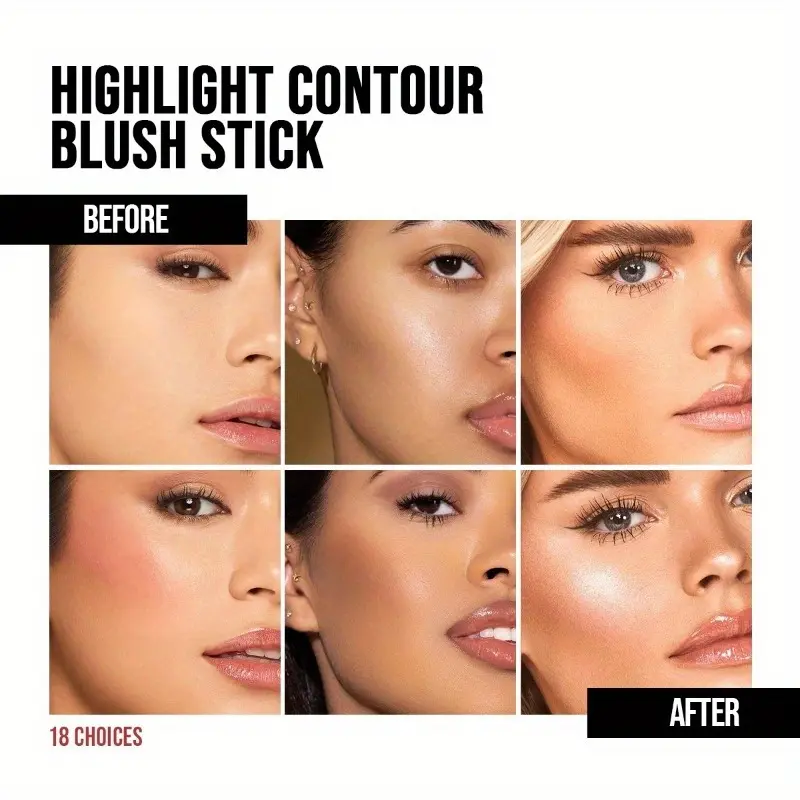 PECOLOVERS 6-Color Shimmer Highlighter Stick - Waterproof, Strong Coverage for All Skin Tones, Face & Body Illuminator