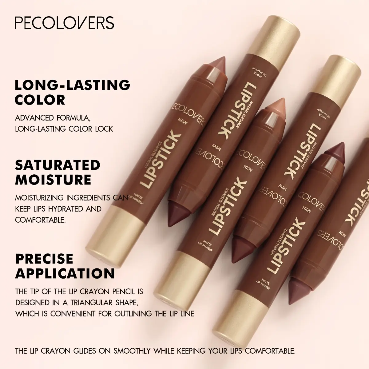 Velvet Lip Liner Crayon, Matte Tapered Gradient Lipstick Pen, Waterproof Non-Sticky Contouring Lip Makeup, Mixed Color System