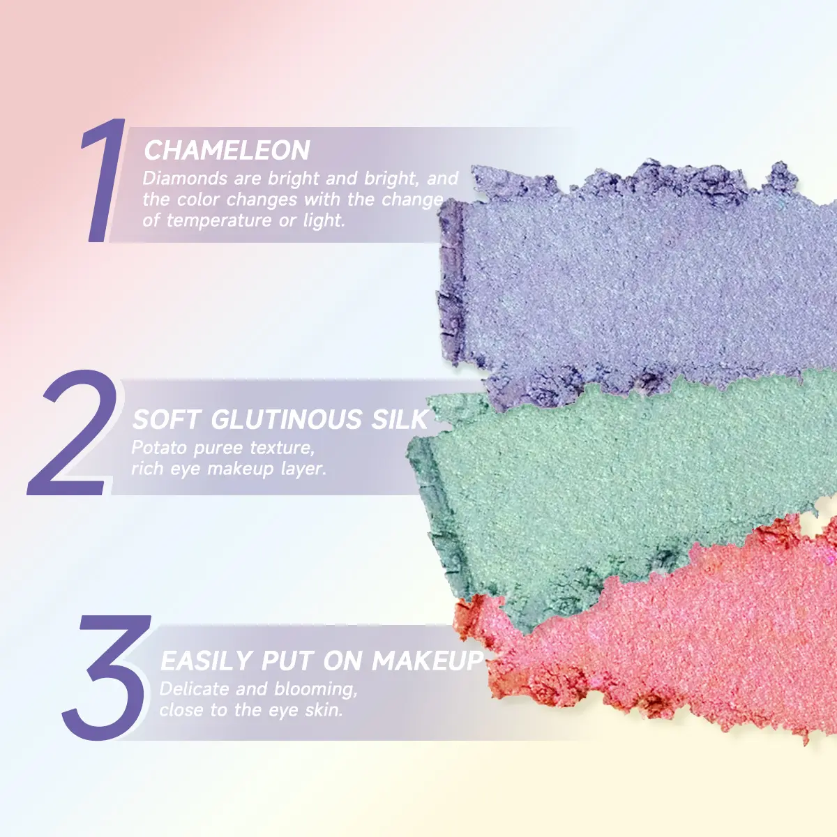 Eyeshadow Cream, Multi-color Purple Green Pink, Waterproof and Sweat-proof, Long-lasting, Eye Cosmetics