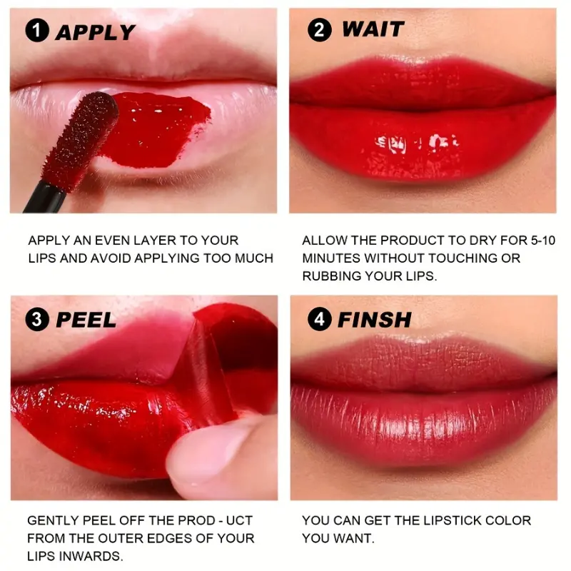 4 Colors Matte Peel Off Lip Gloss Amazing Non-Stick Cup Liquid Lipstick Waterproof Long Lasting Tear-Off Red Lip Tinted