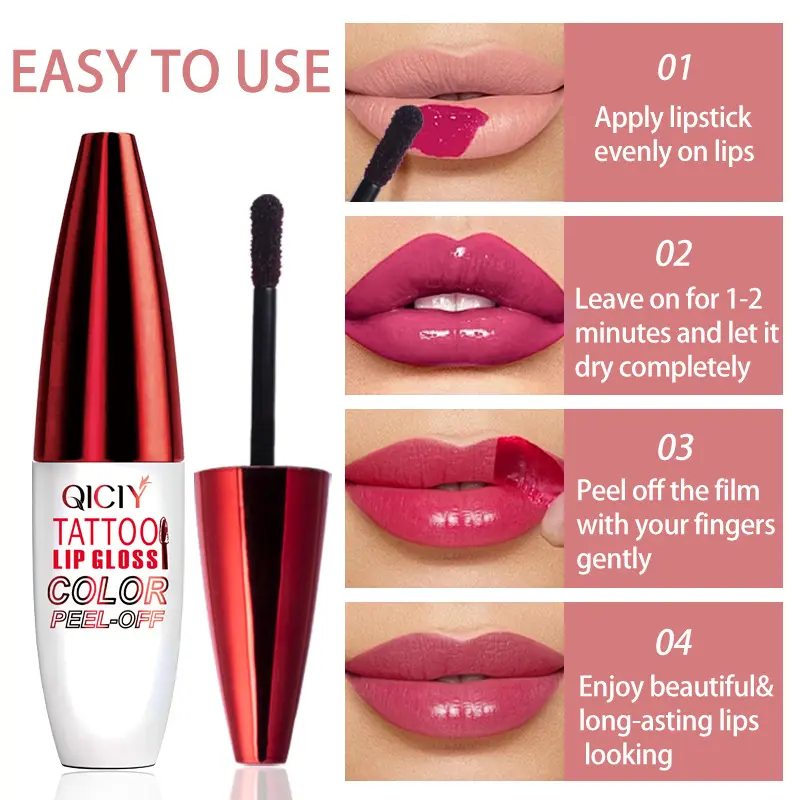 4 Colors Matte Peel Off Lip Gloss Amazing Non-Stick Cup Liquid Lipstick Waterproof Long Lasting Tear-Off Red Lip Tinted
