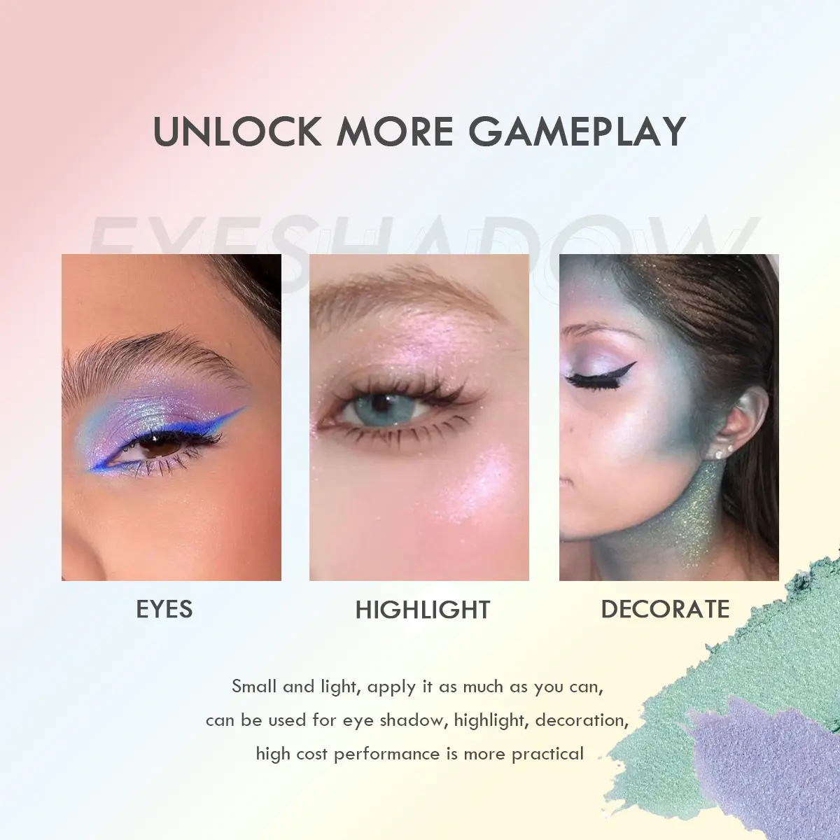 Eyeshadow Cream, Multi-color Purple Green Pink, Waterproof and Sweat-proof, Long-lasting, Eye Cosmetics