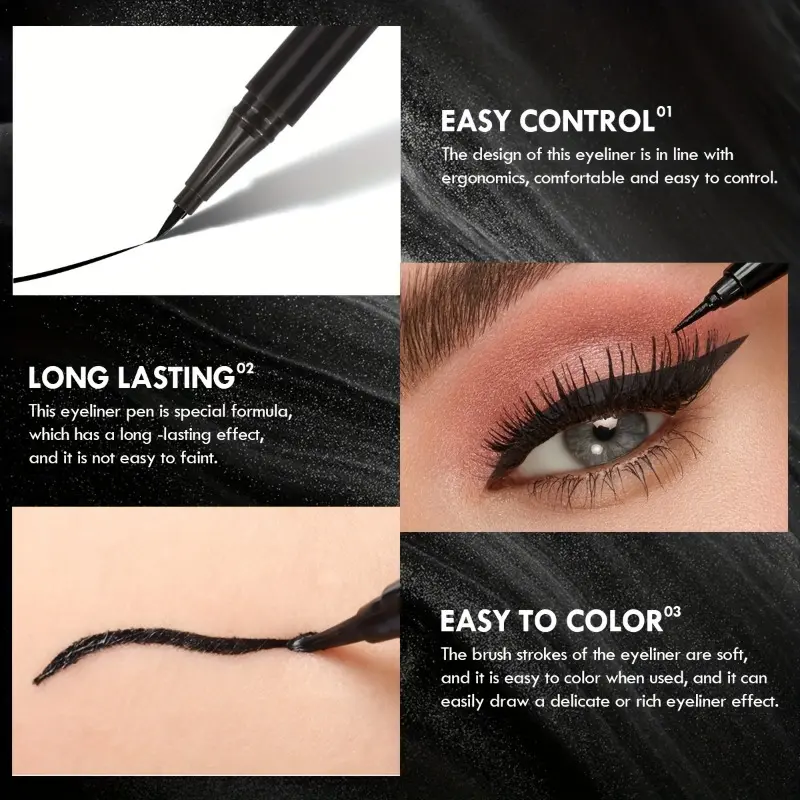 PECOLOVERS Precision Tip Liquid Eyeliner - Smudge-Proof & Long-Lasting Waterproof Formula for Professional Eye Makeup