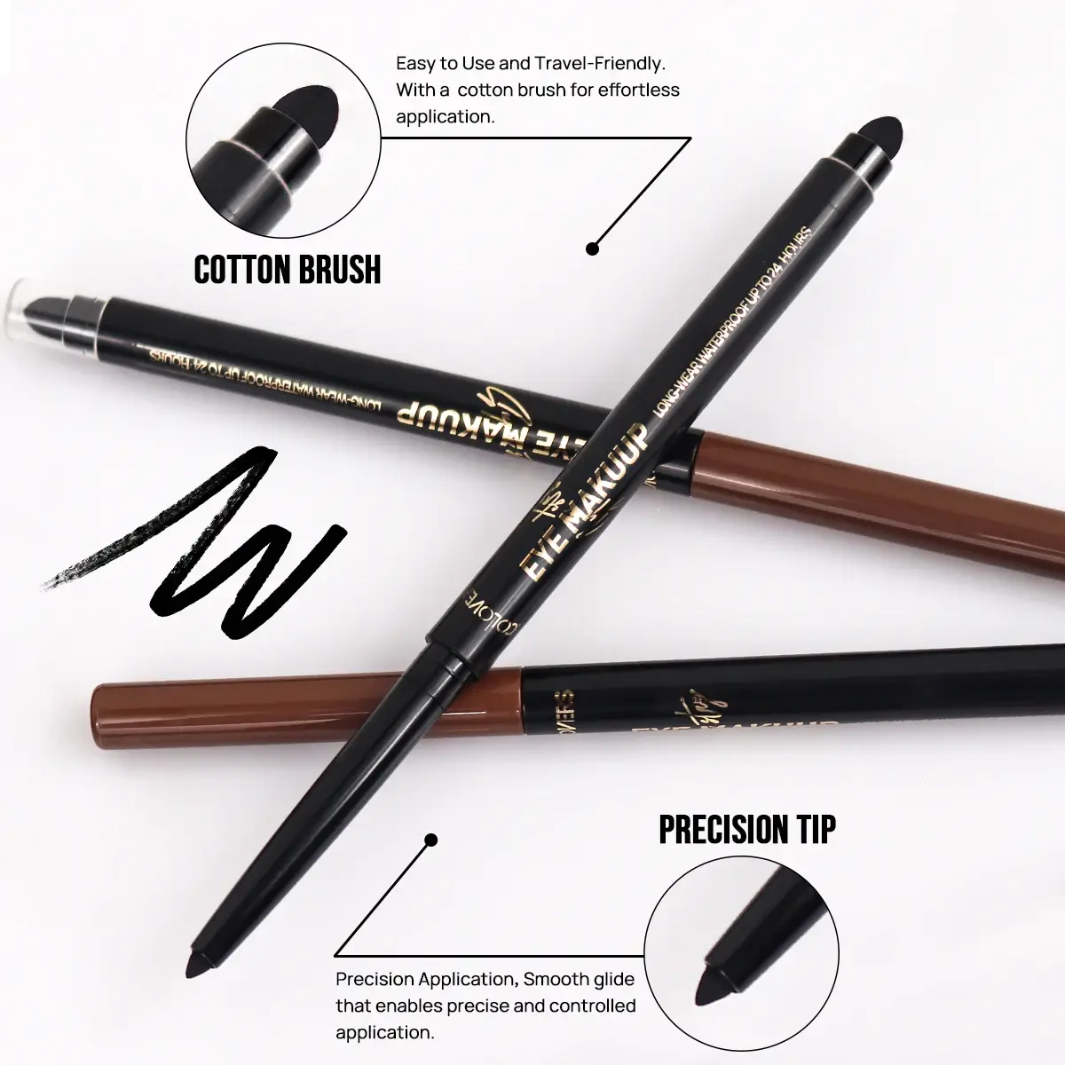 Waterproof Silky Inner Eyeliner Gel Pen BLACK/BROWN/WHITE Waterproof Eyelid Under Crease Pen Eyeshadow Eyebrow Pencil