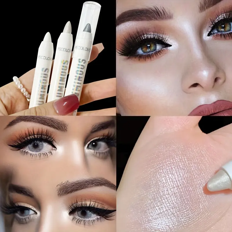 Glitter Highlighter Pen, Waterproof Pearly Matte Finish, White Sliver Diamond Shiny Brighten Eyelid Under Crease