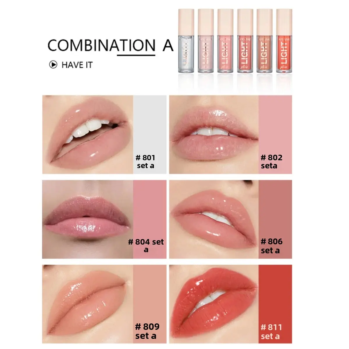 Long Lasting Lip Gloss Set 6 PCS Non Stick Liquid Lip Stain Mirror Light Makeup Kit For Women Beauty Cosmetics