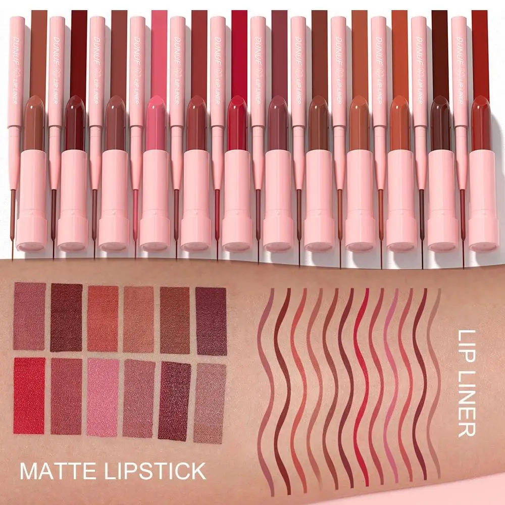 Red Brown Matte Lipstick Lip Liner Set Waterproof Long Lasting Hydrating Non Sticky Contour Lip Makeup