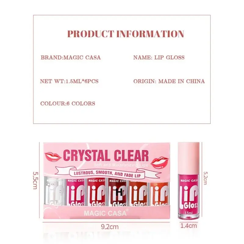 6pcs Set Small Bottle Hydrating Jelly Lip Oil Long Lasting Moisturizing Shimmer Gloss Smooth Care Non Sticky