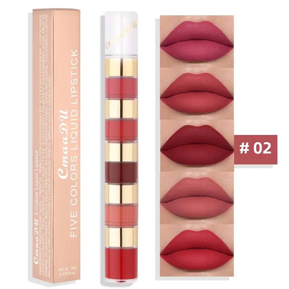 5 In 1 Matte Lip Gloss Set Waterproof Long Lasting Liquid Lipstick 5 Colors Mini Size Vegan Cruelty Free Lip Makeup