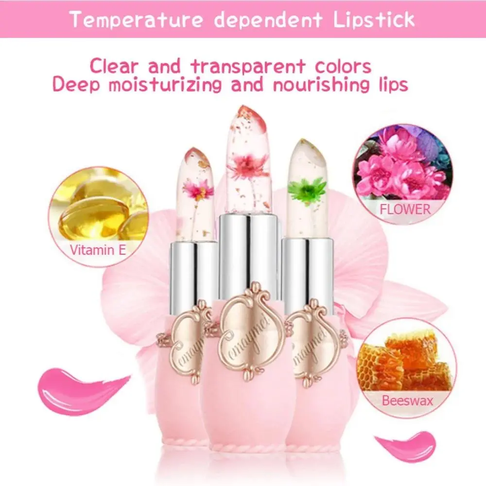 6pcs Crystal Clear Jelly Lip Gloss Set Long Lasting Moisturizing Color Changing Lipstick Pink Flower Cosmetic Kit