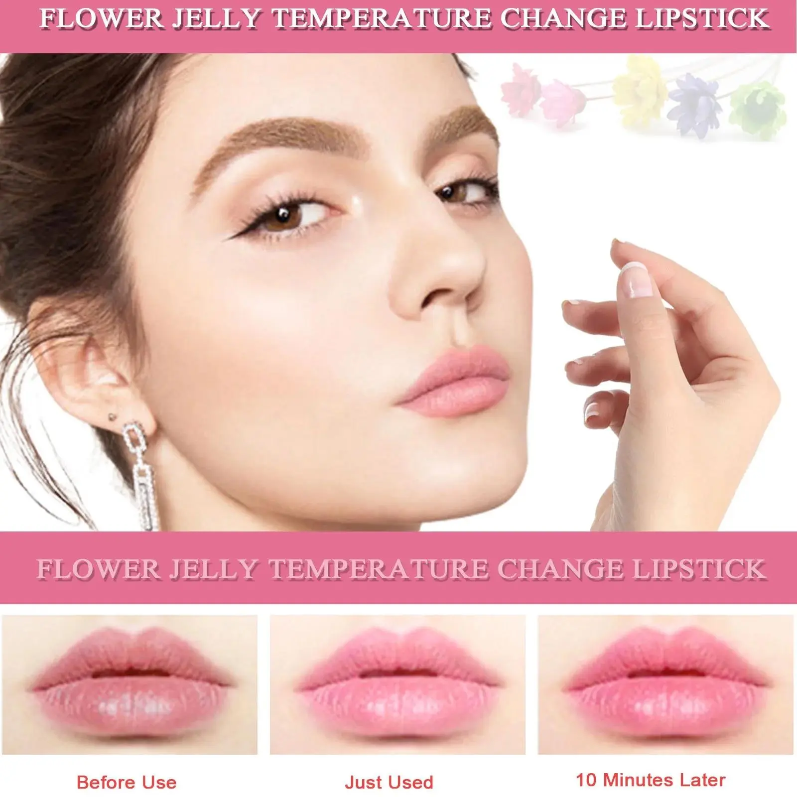 6pcs Crystal Clear Jelly Lip Gloss Set Long Lasting Moisturizing Color Changing Lipstick Pink Flower Cosmetic Kit