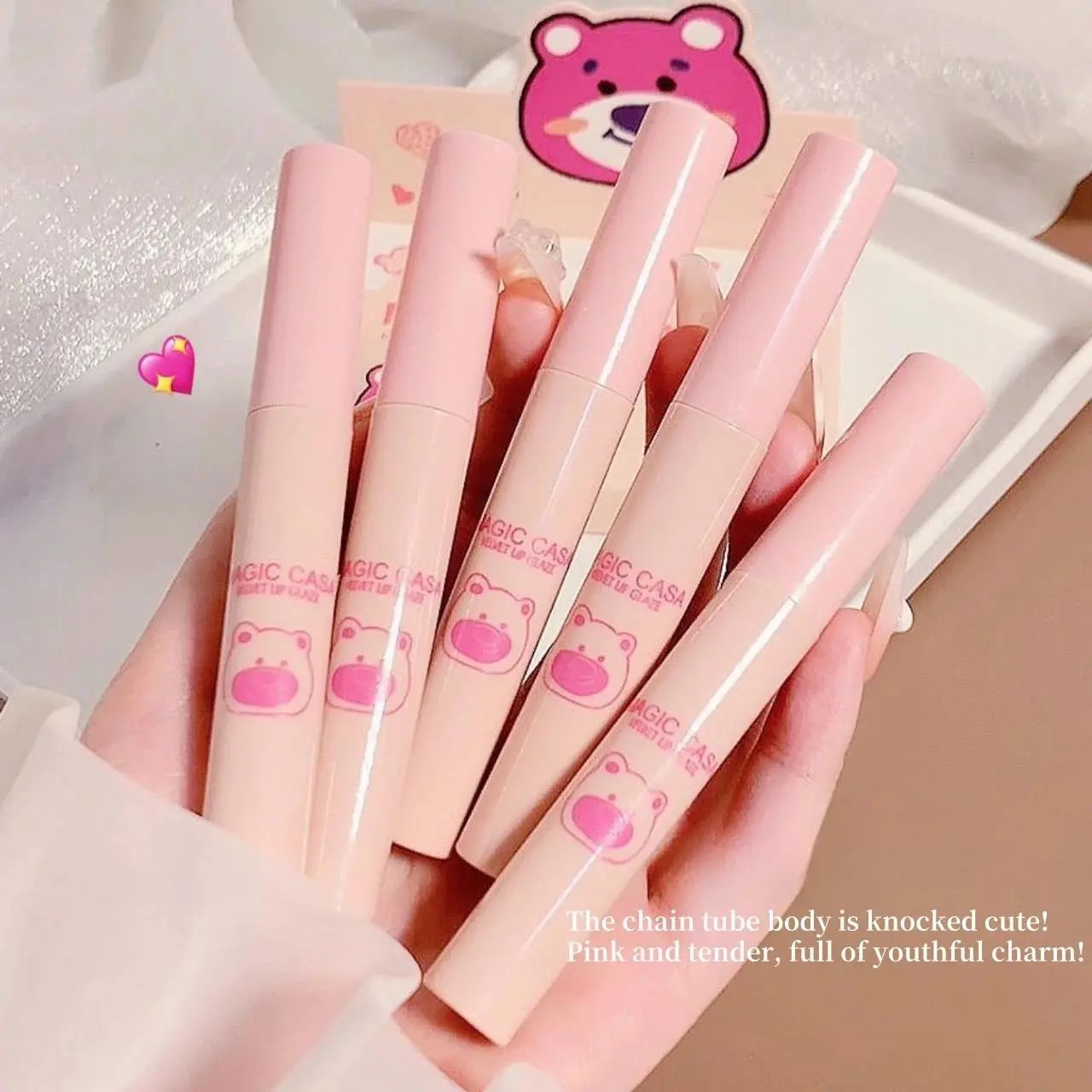 MAGIC CASA Naughty Bear 5pcs Matte Lipgloss Set Pink Brown Velvet Non Stick Lip Glaze Liquid Lipstick Makeup Kit Long Lasting