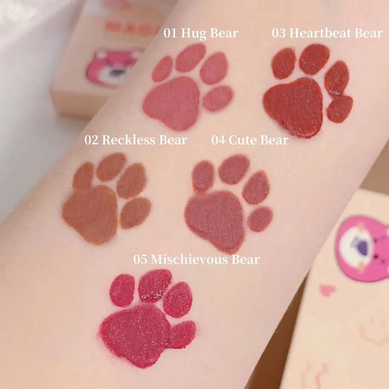 MAGIC CASA Naughty Bear 5pcs Matte Lipgloss Set Pink Brown Velvet Non Stick Lip Glaze Liquid Lipstick Makeup Kit Long Lasting