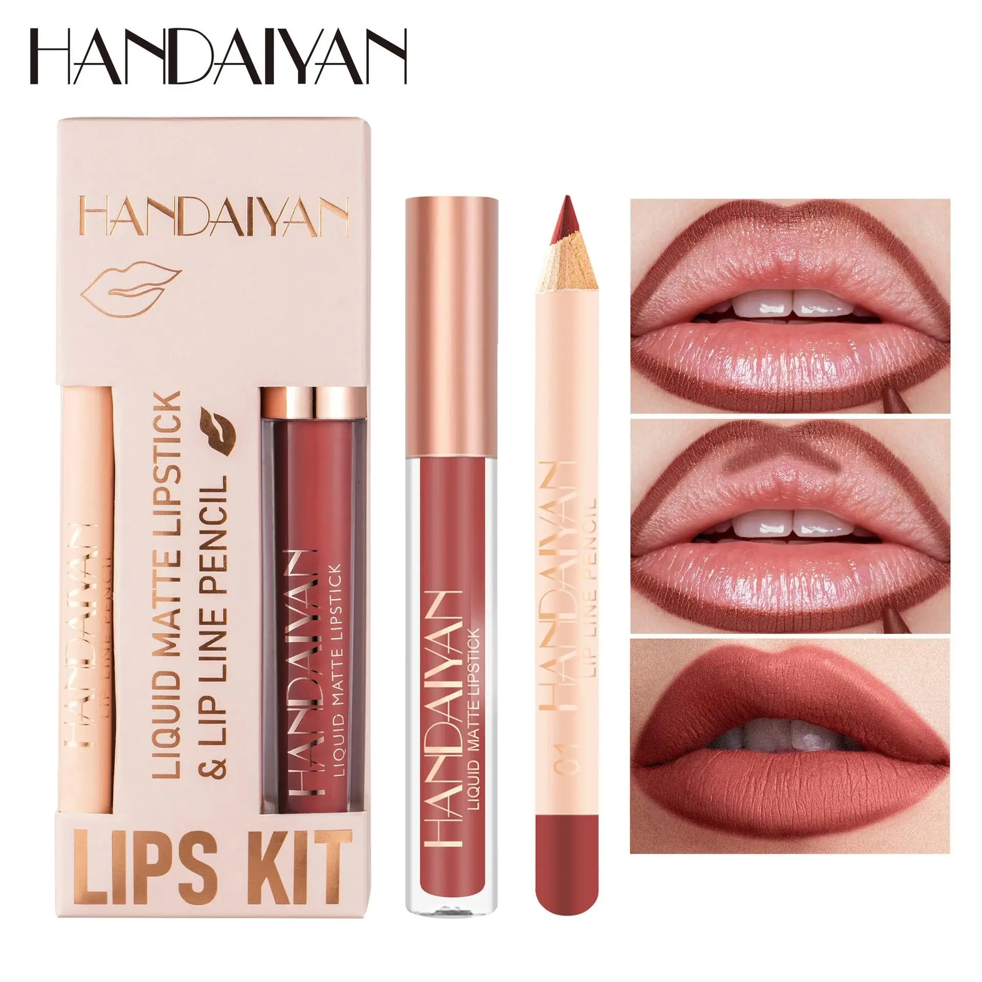 Women 2 in 1 Lipstick and Liner Set Waterproof Matte Makeup Korean Beauty Long Lasting Cosmetic Lip Kit