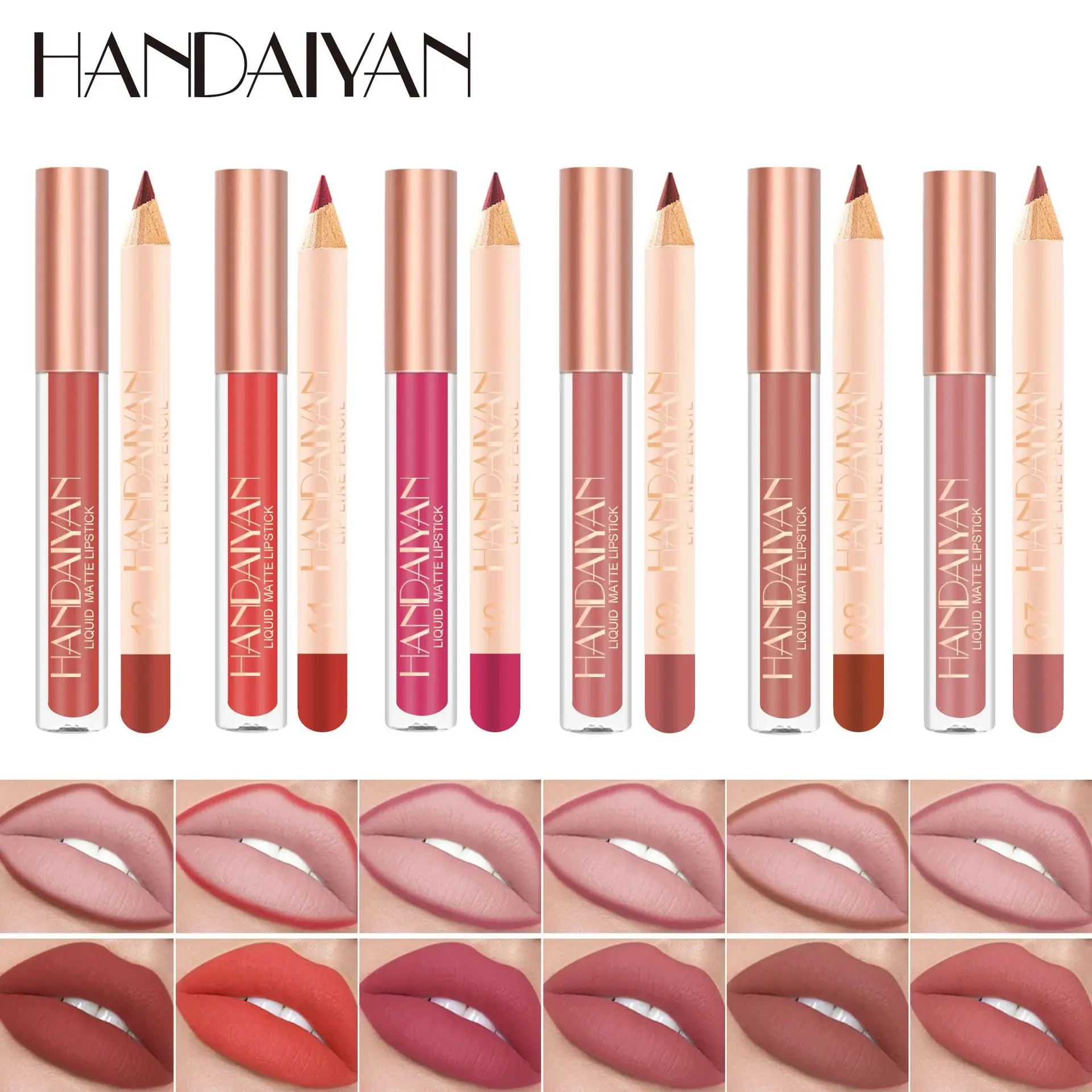 Women 2 in 1 Lipstick and Liner Set Waterproof Matte Makeup Korean Beauty Long Lasting Cosmetic Lip Kit