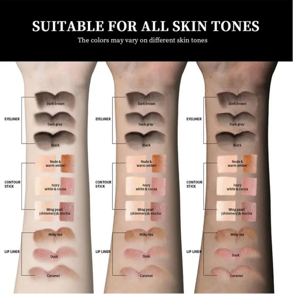 3pcs Matte Velvet Lipstick Set Waterproof Eyeliner Contour Stick Long Lasting Natural Makeup Kit For Face Beauty