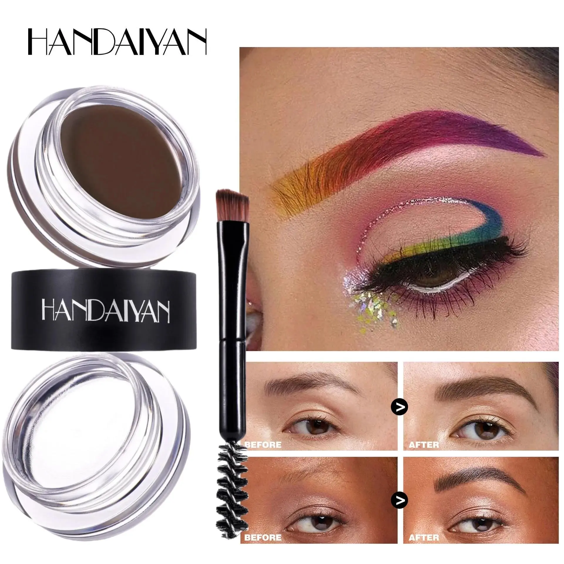 Long Lasting Waterproof Eyebrow Cream Wax Pomade for 3D Natural Look Dual Brushes Included Enhancer Tint Gel Perfect Shape