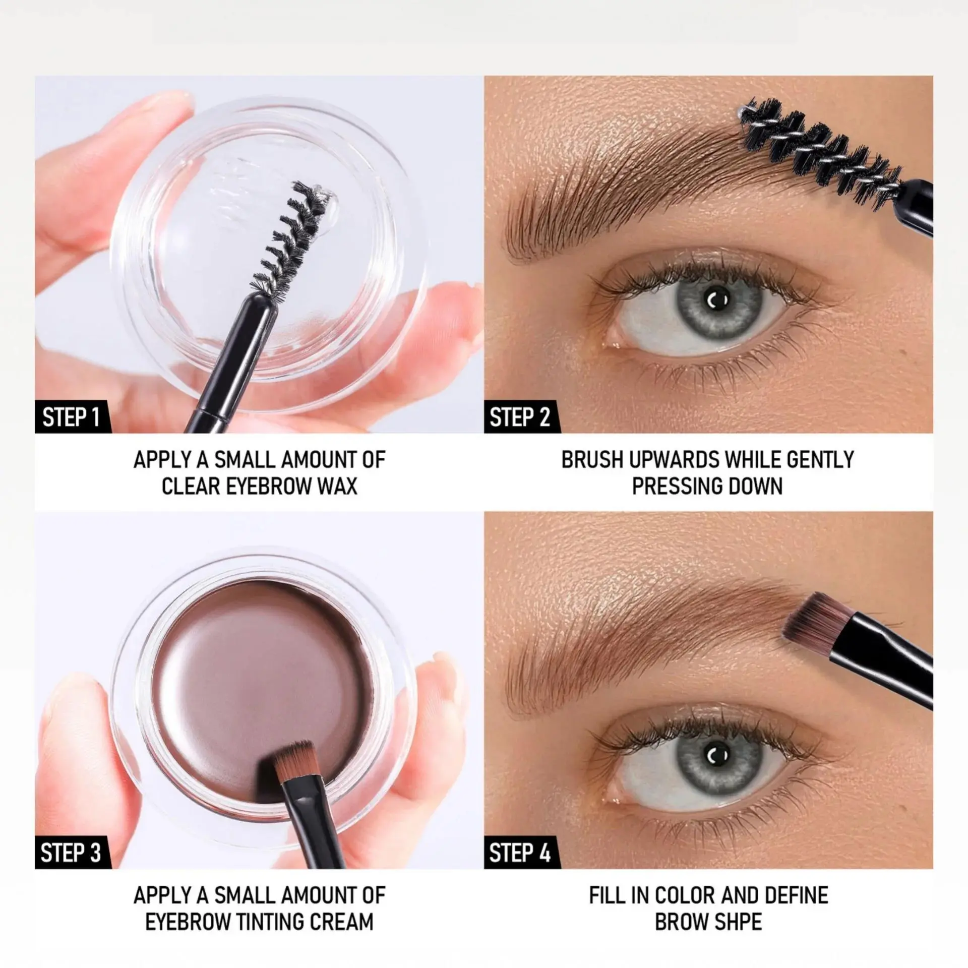Long Lasting Waterproof Eyebrow Cream Wax Pomade for 3D Natural Look Dual Brushes Included Enhancer Tint Gel Perfect Shape