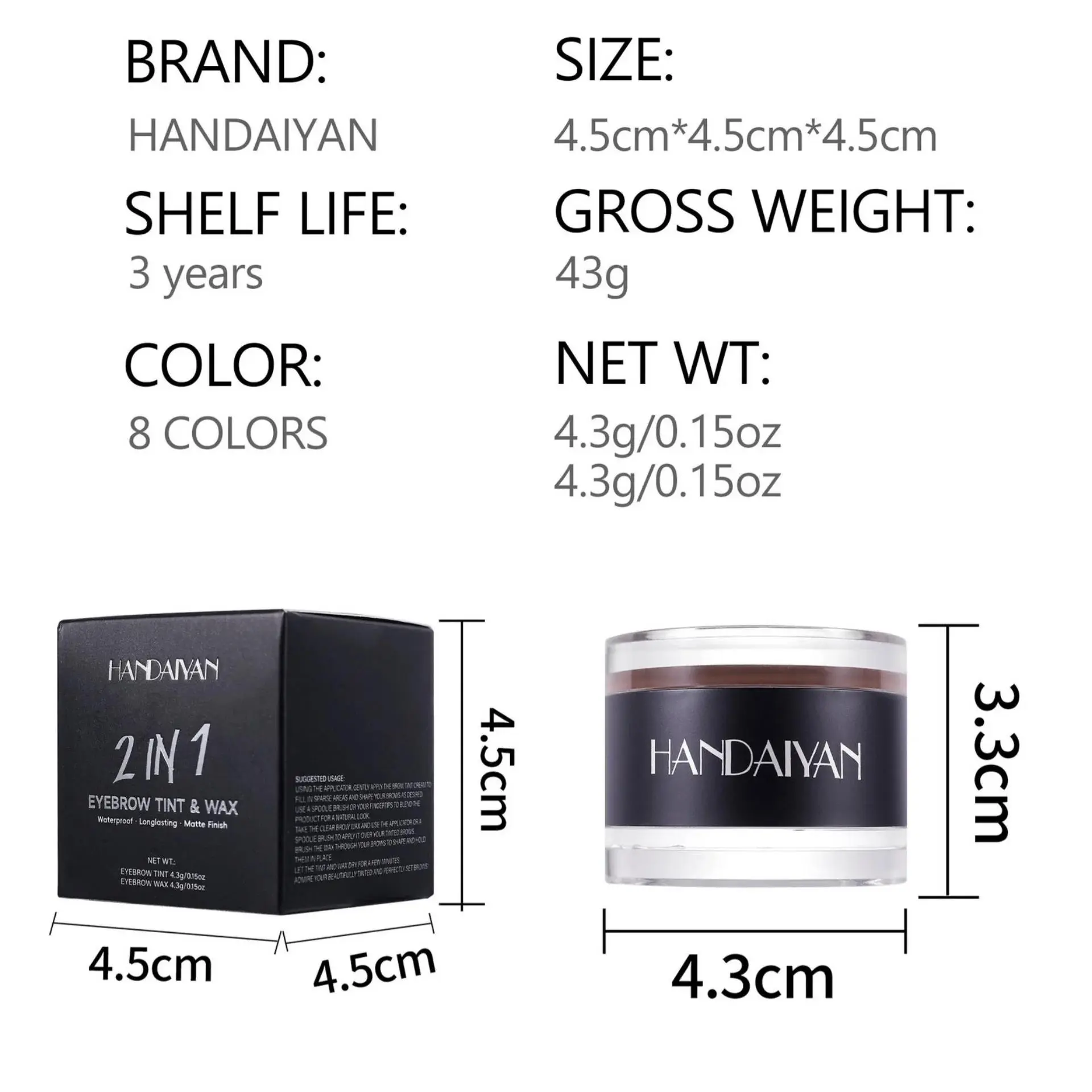 Long Lasting Waterproof Eyebrow Cream Wax Pomade for 3D Natural Look Dual Brushes Included Enhancer Tint Gel Perfect Shape