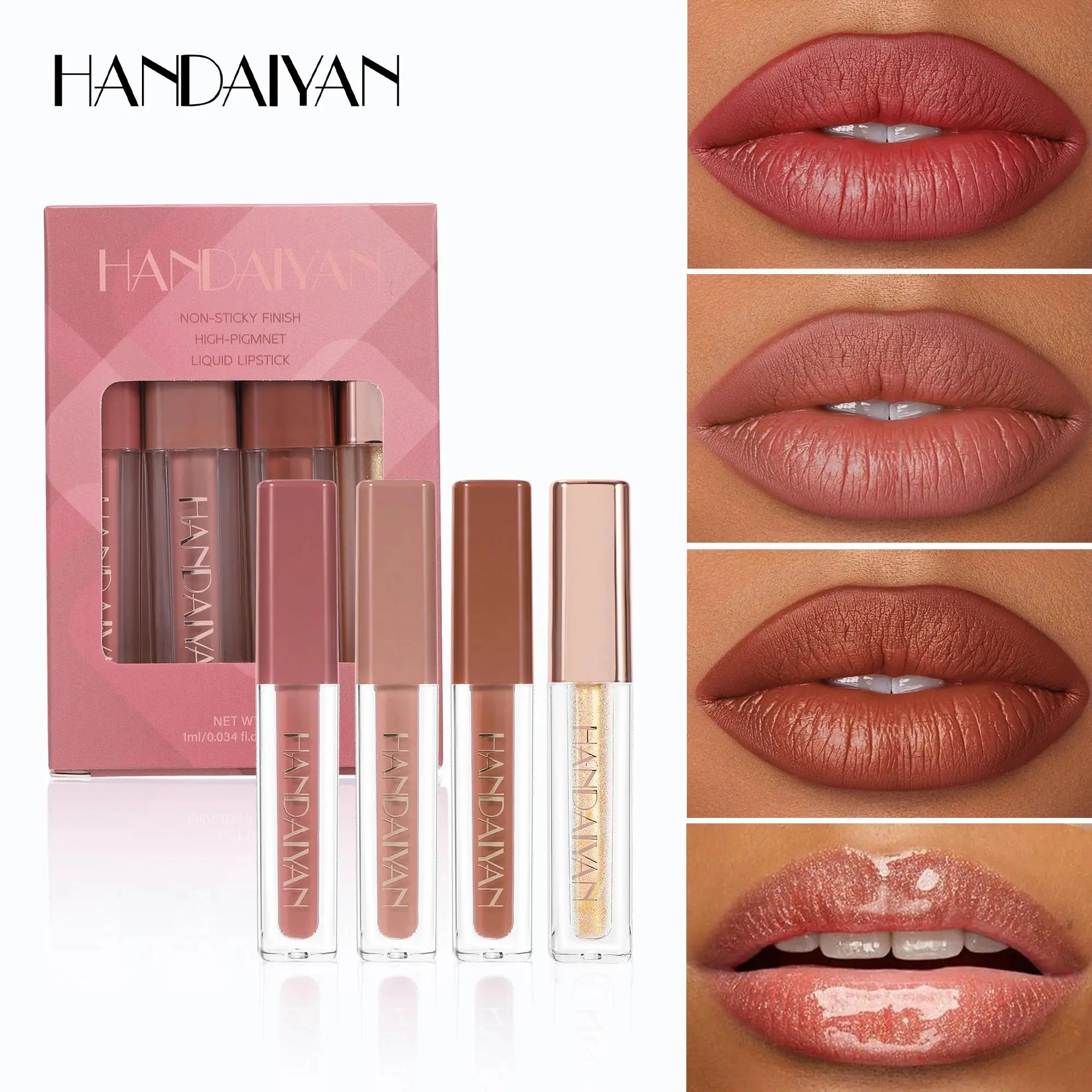 Velvet Liquid Lipstick Set 4pcs Long Wearing Waterproof Lip Gloss Kit Non Transfer Lip Tint Oil Glaze Makeup