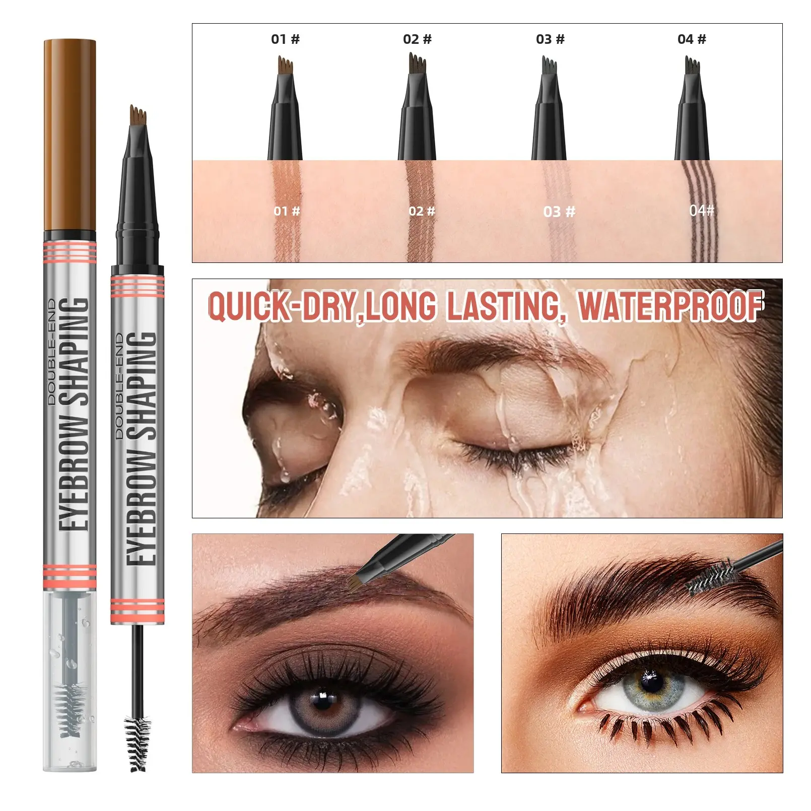 Double End Liquid Eyebrow Pencil 4 Tip Head Waterproof Sweatproof Quick Dry Long Lasting 2in1 Eyebrow Shaping Cream