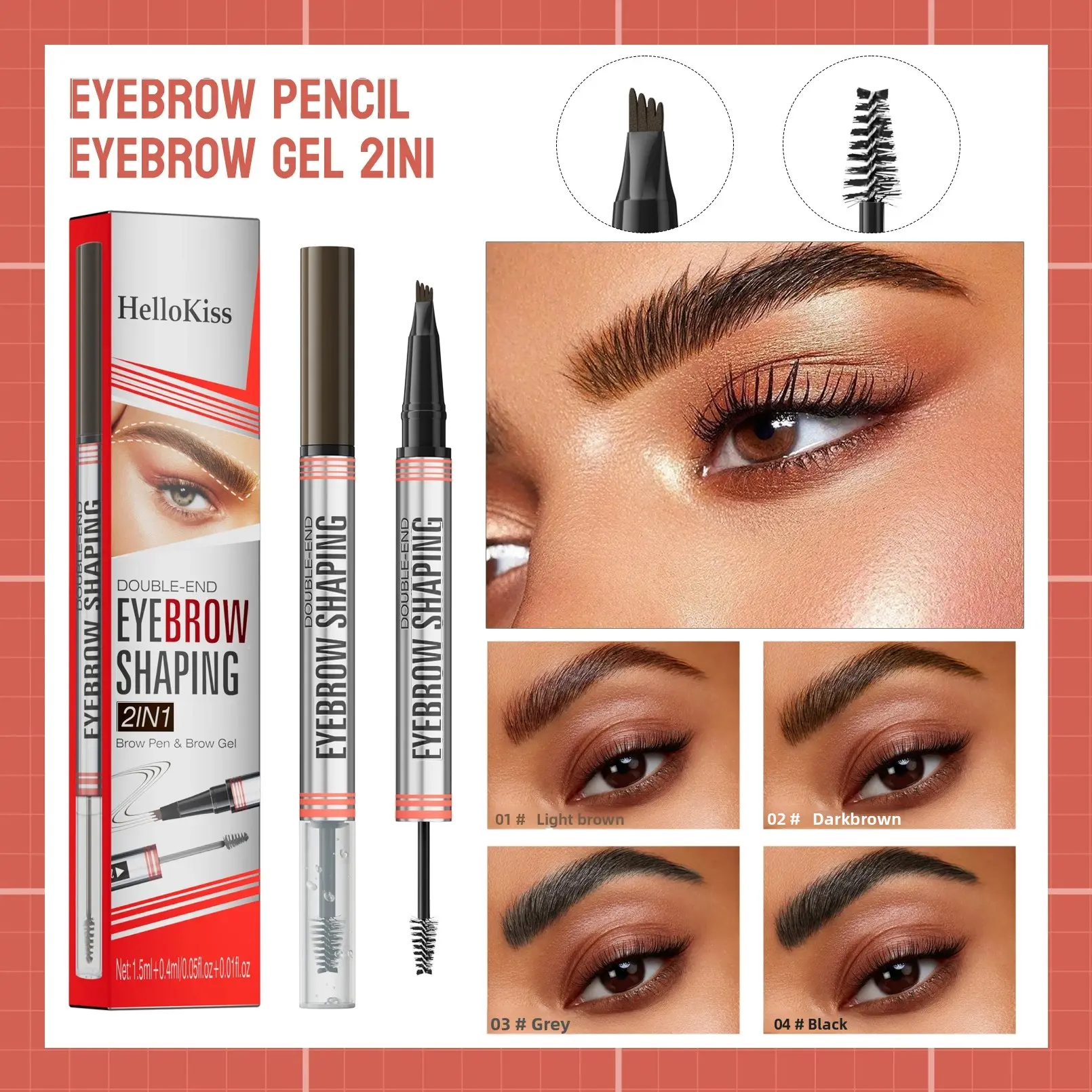 Double End Liquid Eyebrow Pencil 4 Tip Head Waterproof Sweatproof Quick Dry Long Lasting 2in1 Eyebrow Shaping Cream