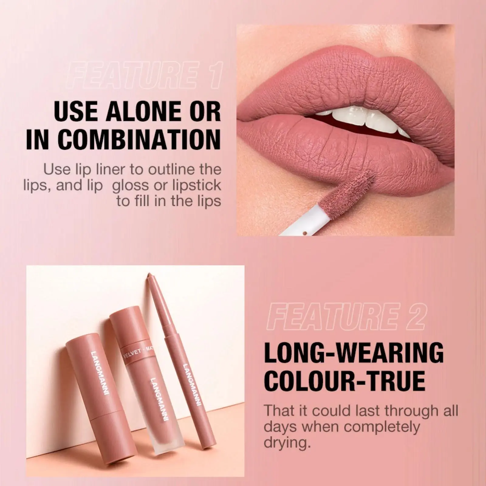 3pcs Long Lasting Waterproof Lipstick Set Velvet Matte Liquid Lipstick Creamy Lipliner Makeup Kit For Women