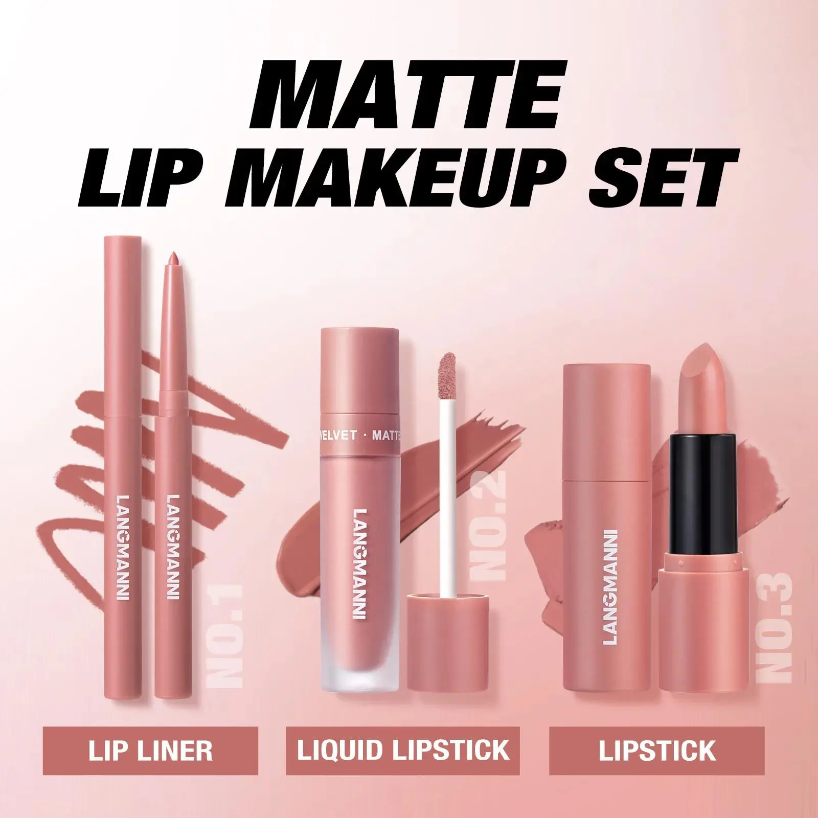 3pcs Long Lasting Waterproof Lipstick Set Velvet Matte Liquid Lipstick Creamy Lipliner Makeup Kit For Women