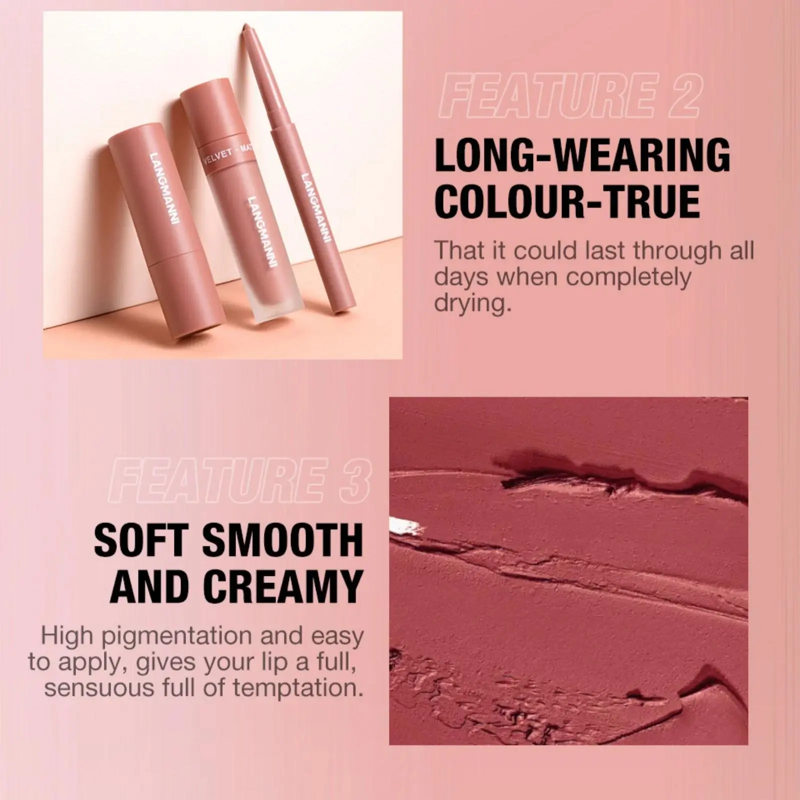 3pcs Long Lasting Waterproof Lipstick Set Velvet Matte Liquid Lipstick Creamy Lipliner Makeup Kit For Women