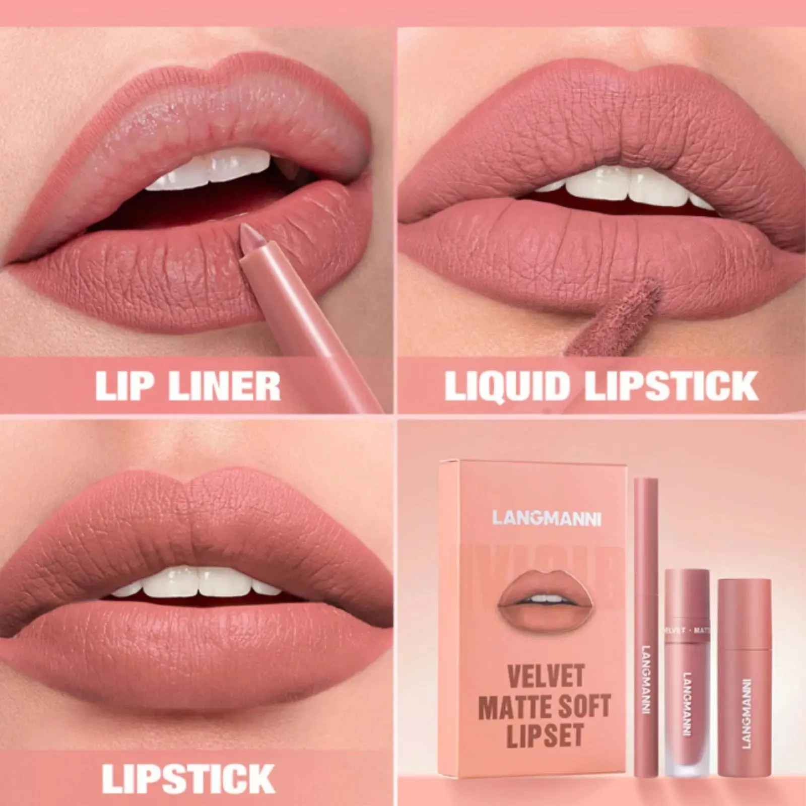 3pcs Long Lasting Waterproof Lipstick Set Velvet Matte Liquid Lipstick Creamy Lipliner Makeup Kit For Women