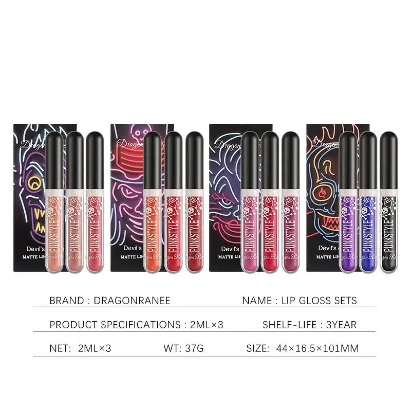 Halloween Lip Gloss Set Sparkling Purple Black Non Stick Lipstick Trio For Party Makeup Beauty Gift