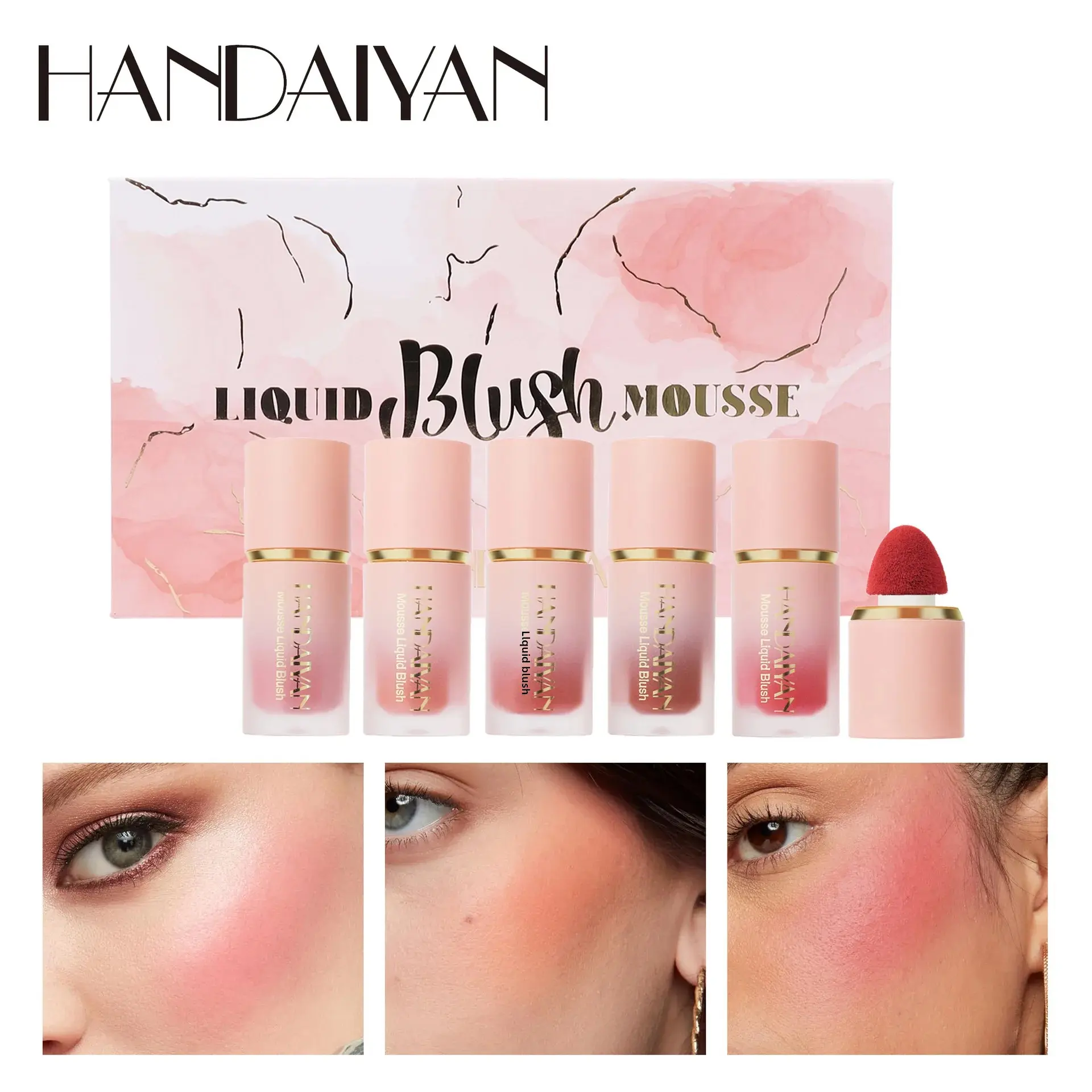 HANDAIYAN Liquid Blush Gift Set High Pigment Long Lasting Cheek Lip Makeup Blusher With Sponge Tip Easy Apply