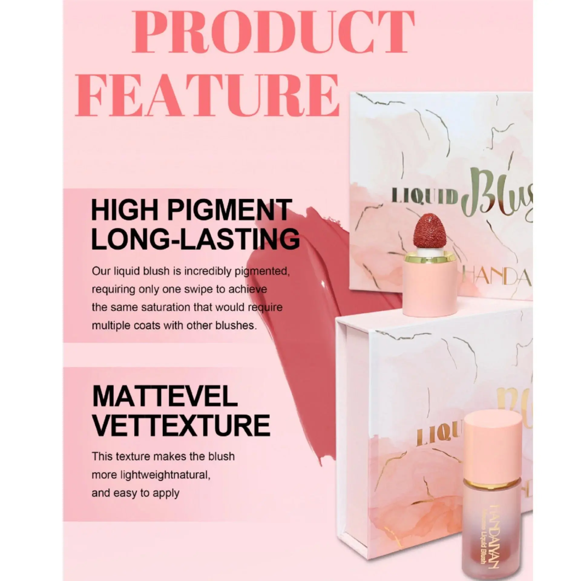 HANDAIYAN Liquid Blush Gift Set High Pigment Long Lasting Cheek Lip Makeup Blusher With Sponge Tip Easy Apply