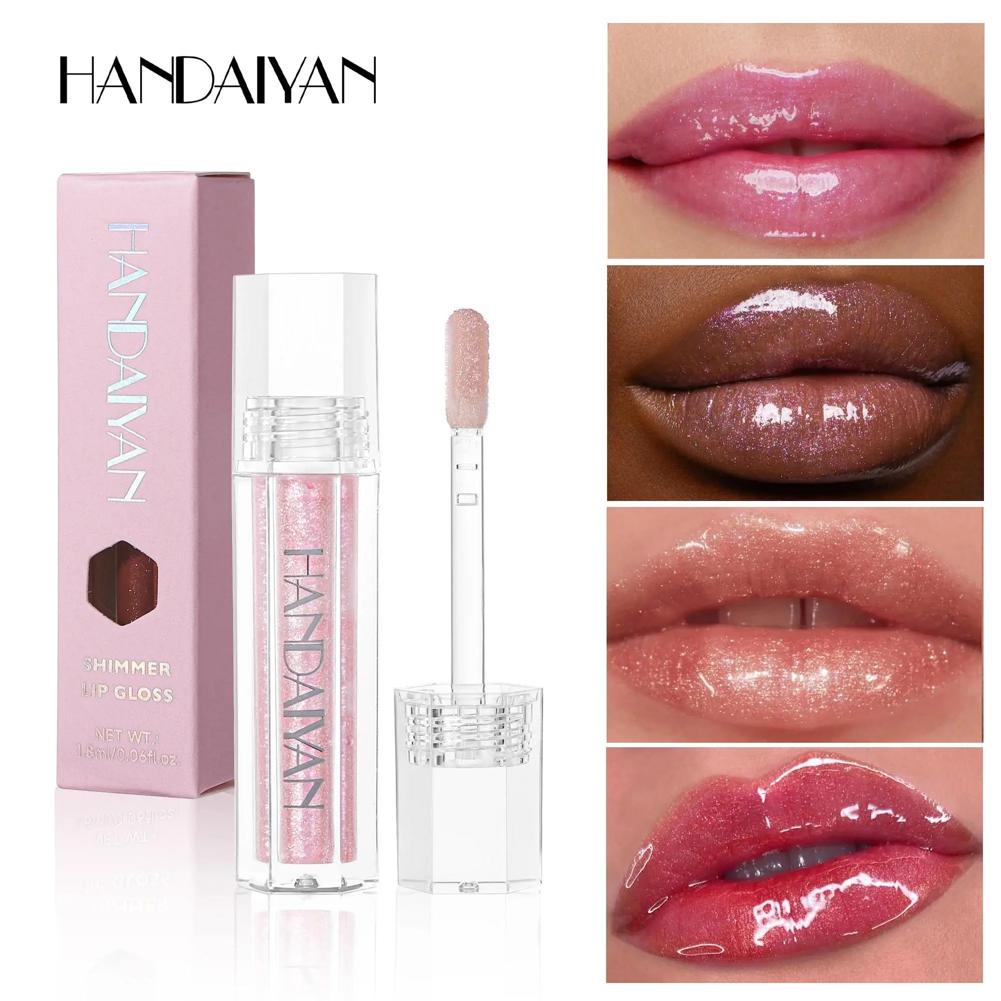 HANDAIYAN Lip Gloss Plumping Glitter Jelly Nude Red Liquid Lipstick Waterproof Moisturizing Oil Infused Long Lasting Sexy