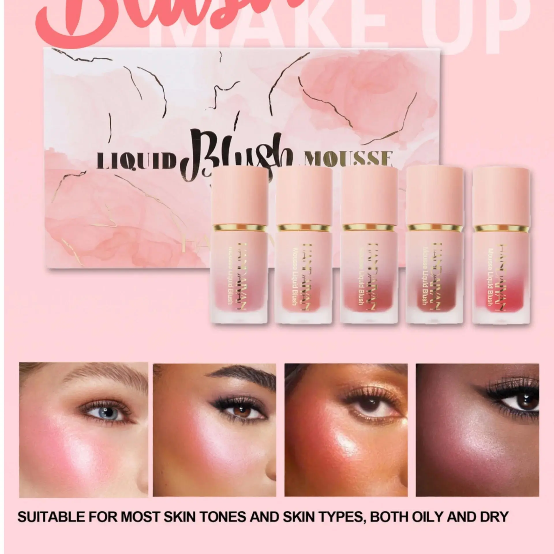 HANDAIYAN Liquid Blush Gift Set High Pigment Long Lasting Cheek Lip Makeup Blusher With Sponge Tip Easy Apply
