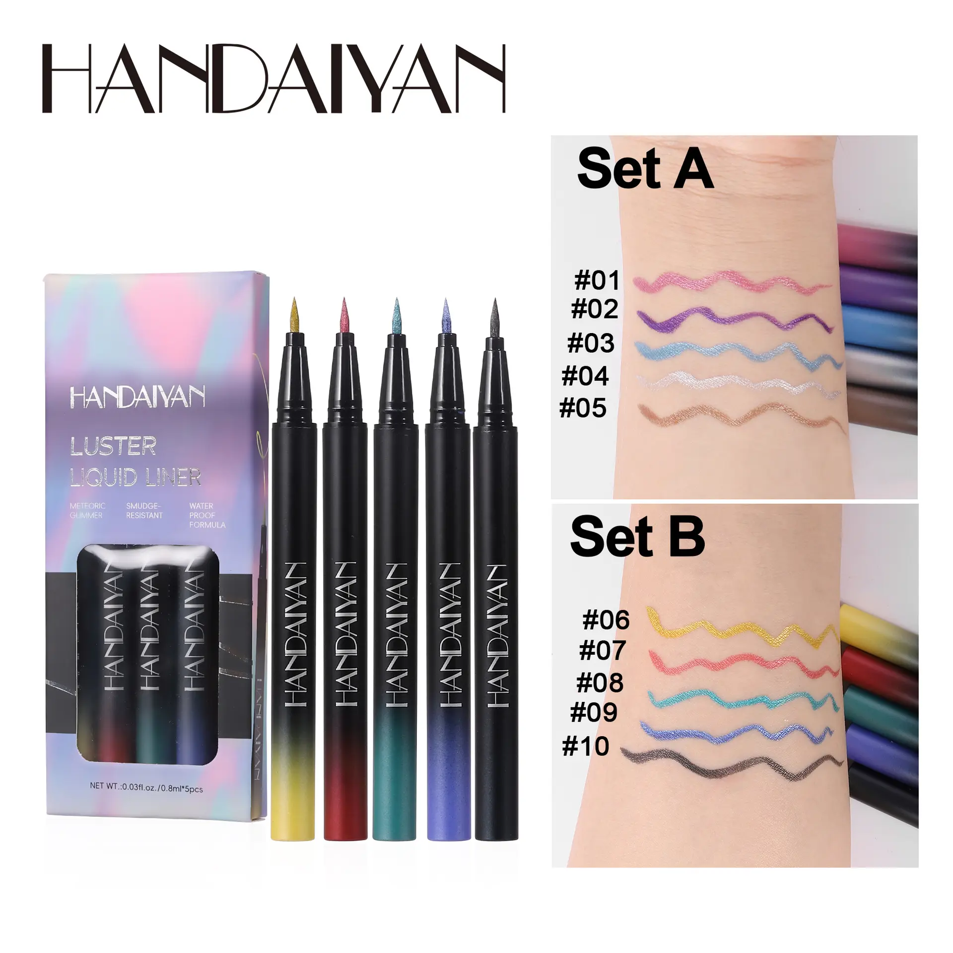5 Colors Waterproof Glitter Liquid Eyeliner Set Long Lasting Shiny Sparkle Eye Makeup Pen Kit For Women Girls