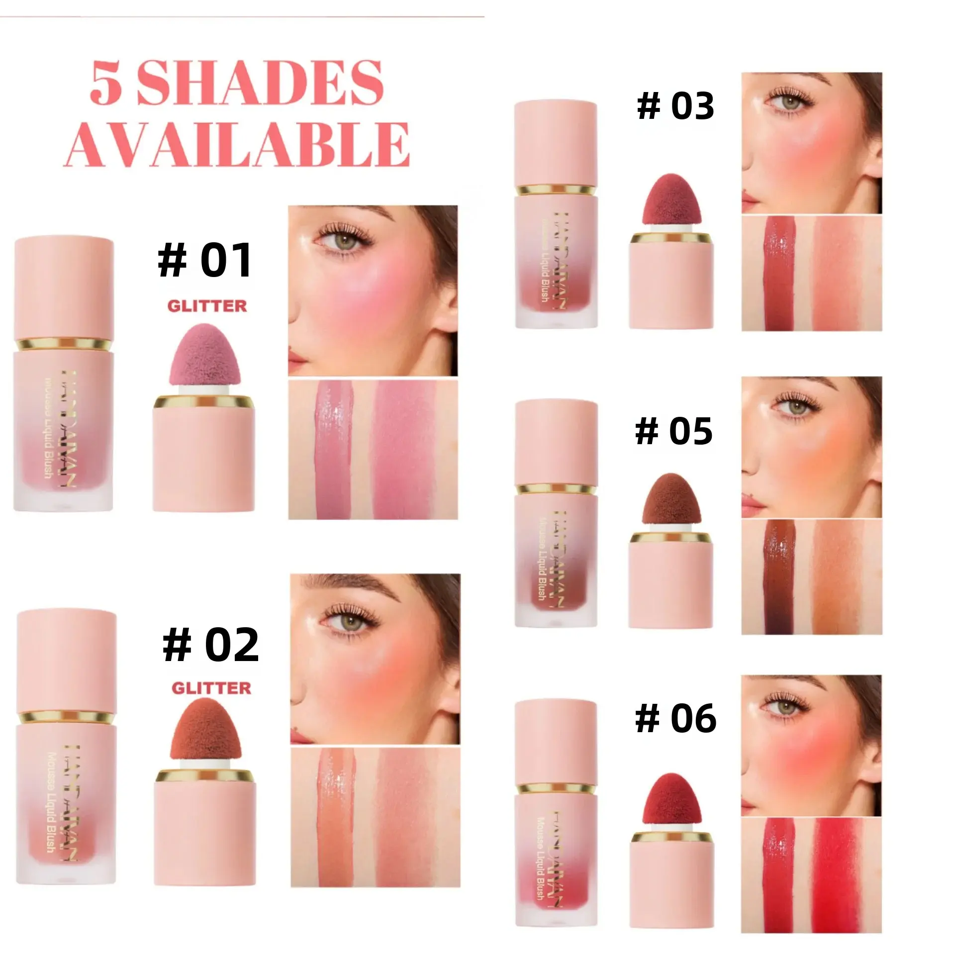 HANDAIYAN Liquid Blush Gift Set High Pigment Long Lasting Cheek Lip Makeup Blusher With Sponge Tip Easy Apply